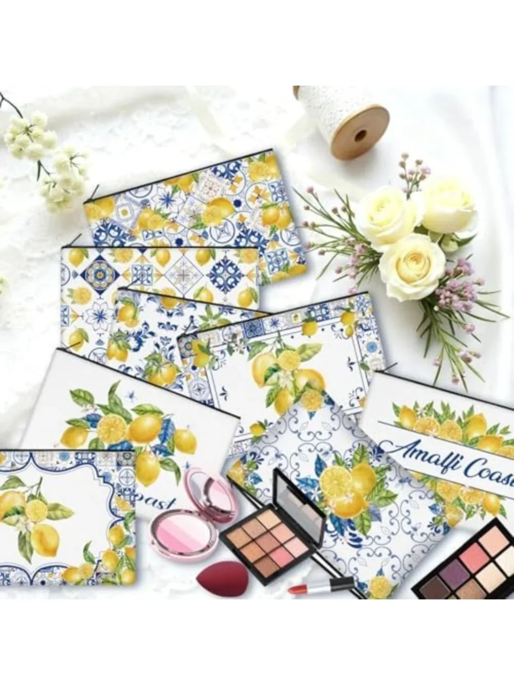 30 Pcs Lemon Canvas Makeup Bags Set - Zipper Cosmetic Pouches for Travel & Gifts